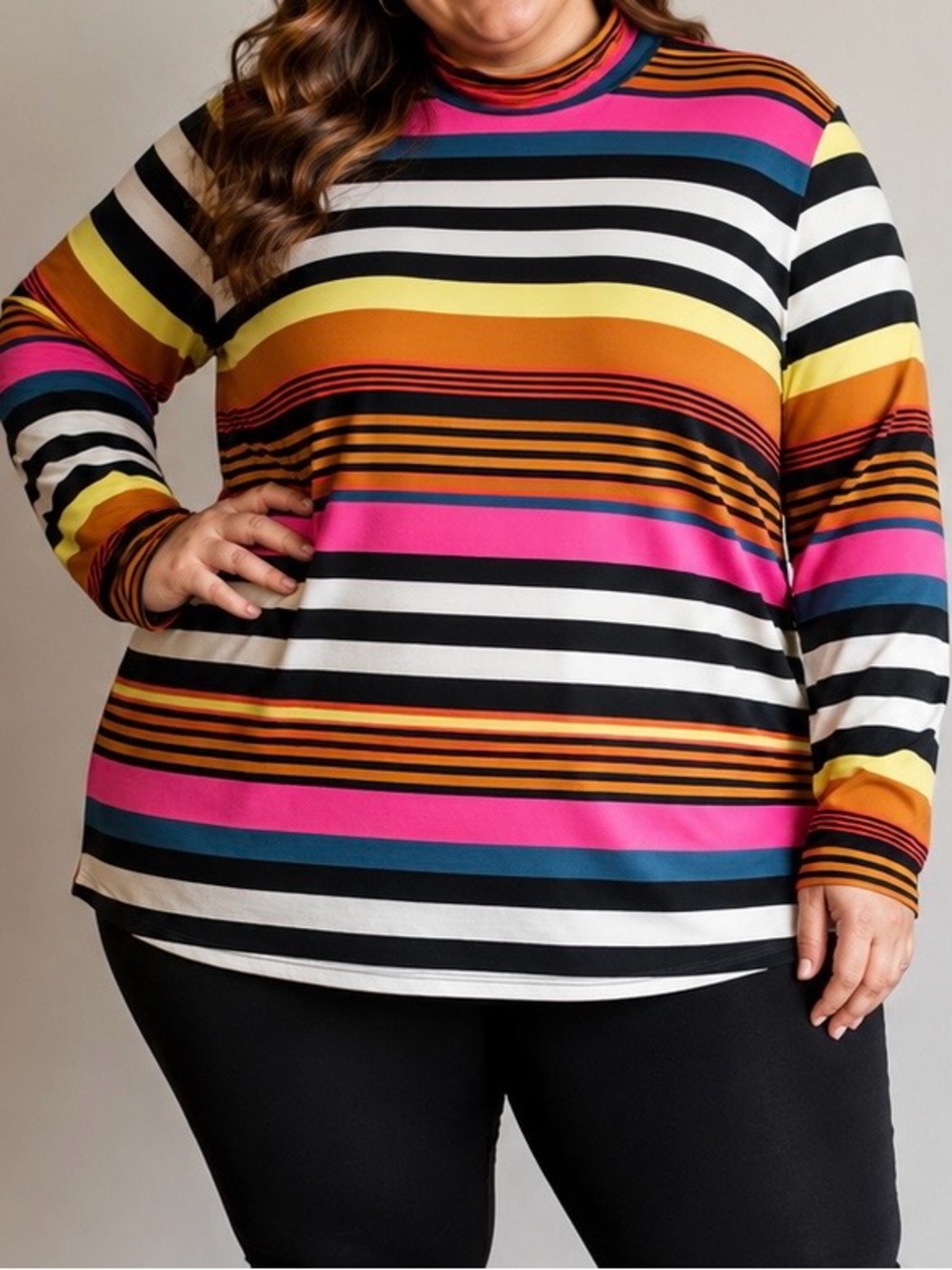 Lane Bryant Multicolor Striped Long Sleeved Top Mock Neck Plus Size 26/28 NWT